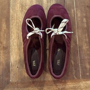 Zara size 38 Lace-up Split Suede Ballet Flats